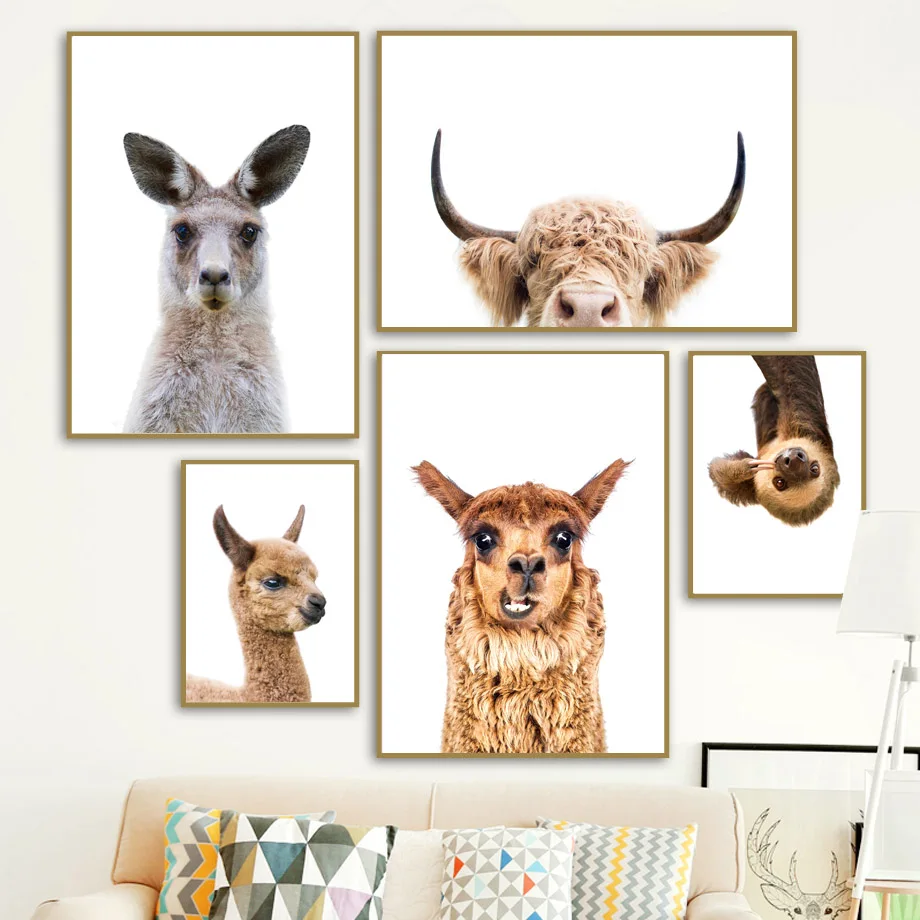 

Kangaroo Alpaca Yak Otter Sloth Wall Art Canvas Painting Nordic Posters And Prints Animals Wall Pictures For Living Room Decor