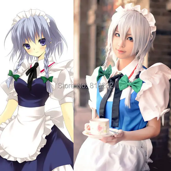 TouHou Project Izayoi Sakuya платье с передником для горничной наряд Униформа аниме костюмы