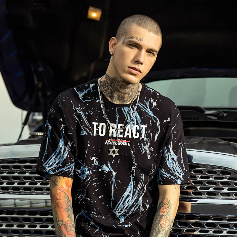 2018 лето граффити с принтом букв короткий рукав футболки мужские хип хоп Футболки