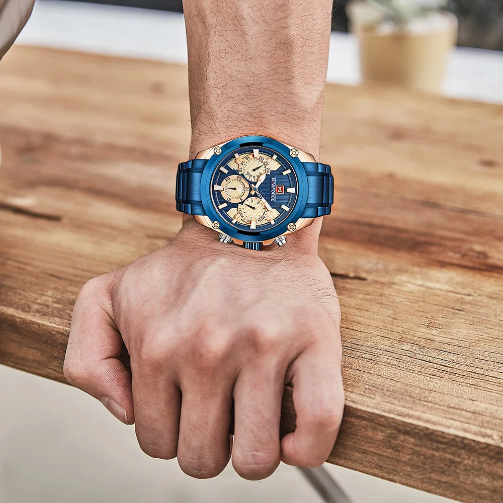 Топ люксовый бренд NAVIFORCE синие золотые часы мужские модные спортивные кварцевые мужские s часы полностью стальные водонепроницаемые часы Relogio Masculino