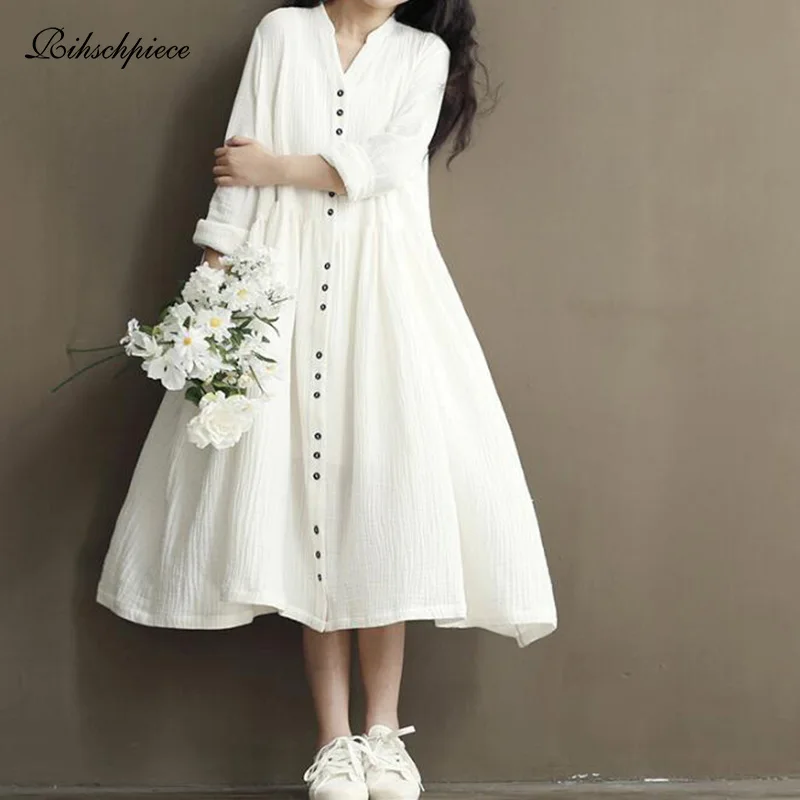 Летнее платье Rihschpiece 2018 летнее макси из хлопка и льна 3XL белое сексуальное