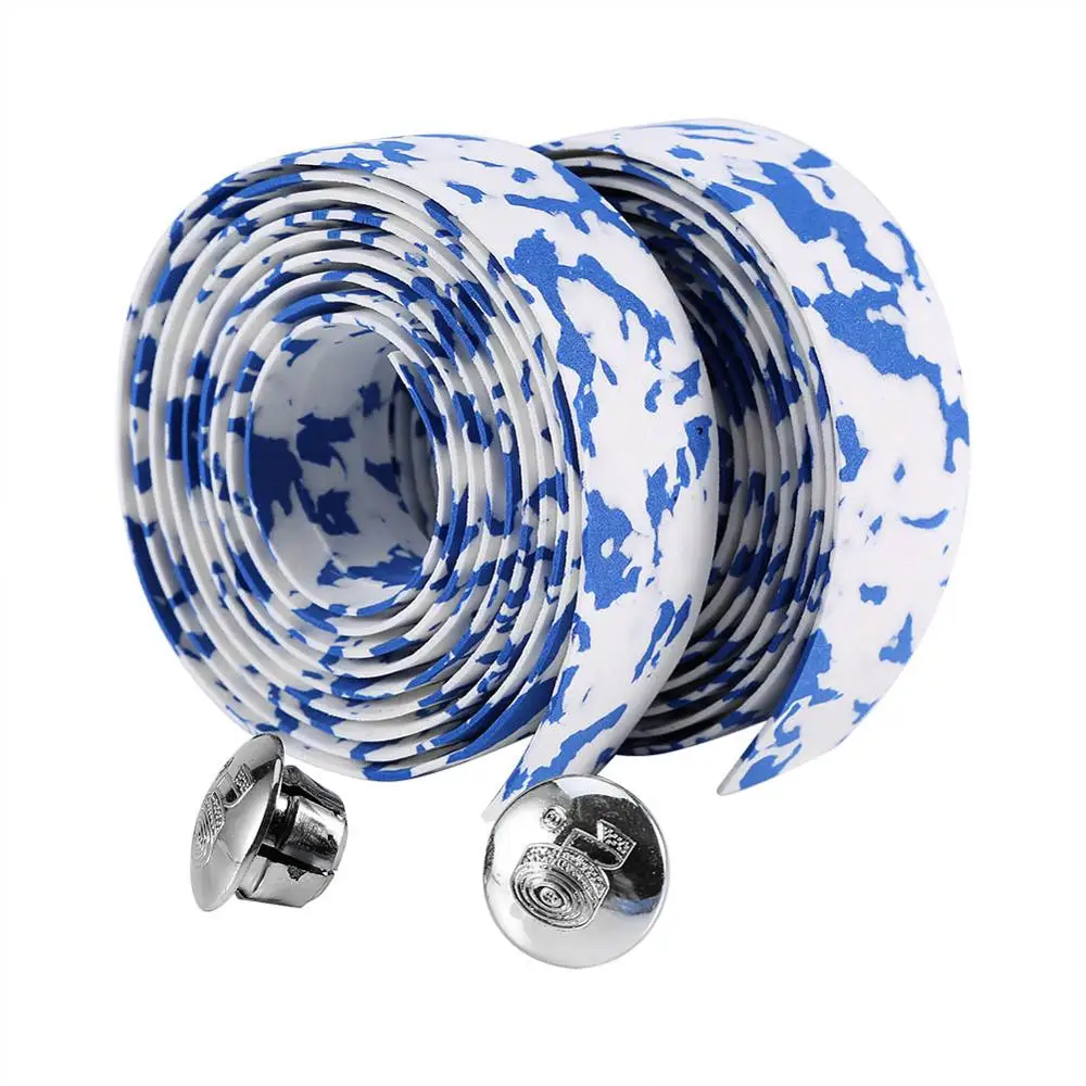 Blue white 4 шт./компл. дорожный велосипед велосипедный руль анти-скольжения Руль лента резиновая лента для руля велосипеда Обёрточная бумага с бар Вилки - Цвет: Blue white