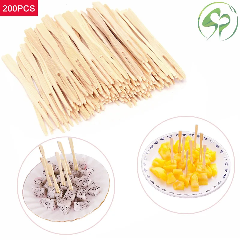 

200 PCS Bamboo Disposable fruit fork Party Home Tableware Supplies Household Decor Catering Forks Fruit Stick Finger Food Pick