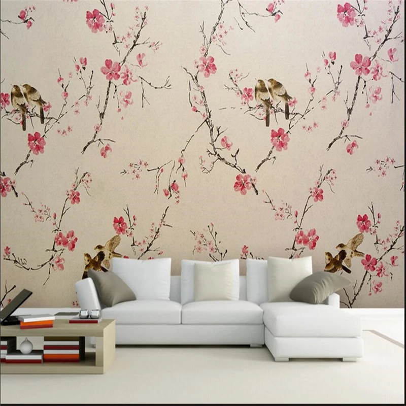 Обои для гостиной с изображением цветов и птиц на заказ большие зеленые обои|green