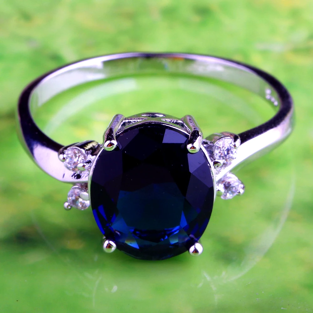 JROSE великолепные модные Овальные Синие и белые CZ серебряные кольца Размер 6 7 8 9 10 11