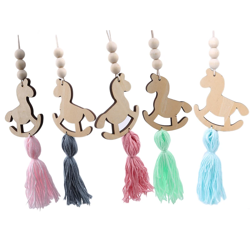 Скандинавский стиль милый троянский деревянный бисер в форме лошади украшение