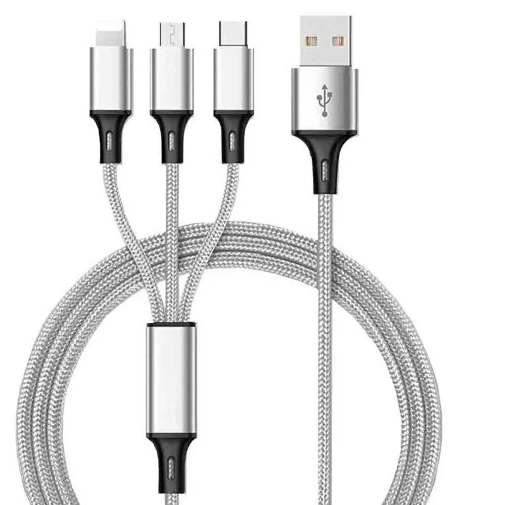 Серебристый Универсальный 3 в 1 кабель Micro USB type C Быстрая зарядка зарядное устройство кабель синхронизации данных Шнур для iPhone XS X 8 Android samsung huawei - Цвет: Серебристый