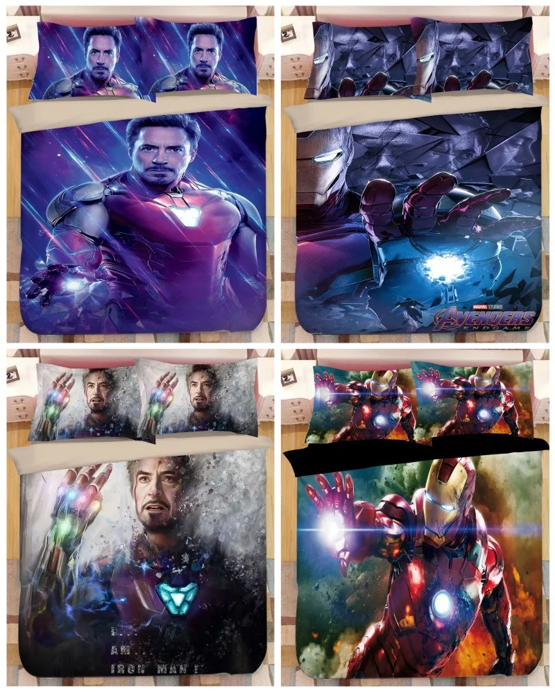 Набор пододеяльников для мальчиков с 3D marvel, Железный человек, двойной размер, домашний текстиль, простыня для близнецов, 3-4 шт., скидка, подарок на день рождения