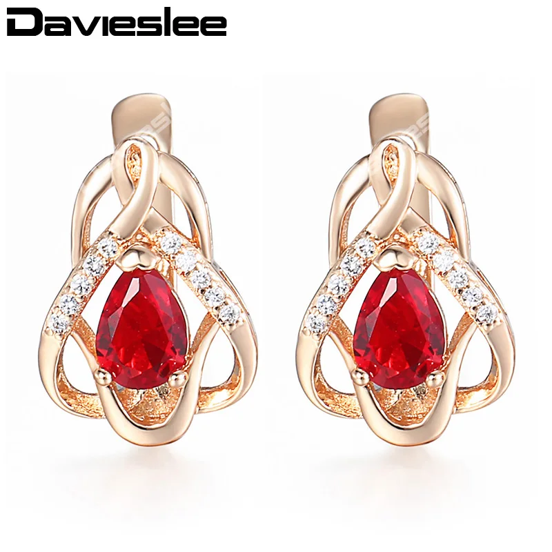 Davieslee сердце любовь Красный CZ серьги гвоздики для женщин розовое золото женские s серьги Модные женские ювелирные изделия аксессуары Подарки LGE99