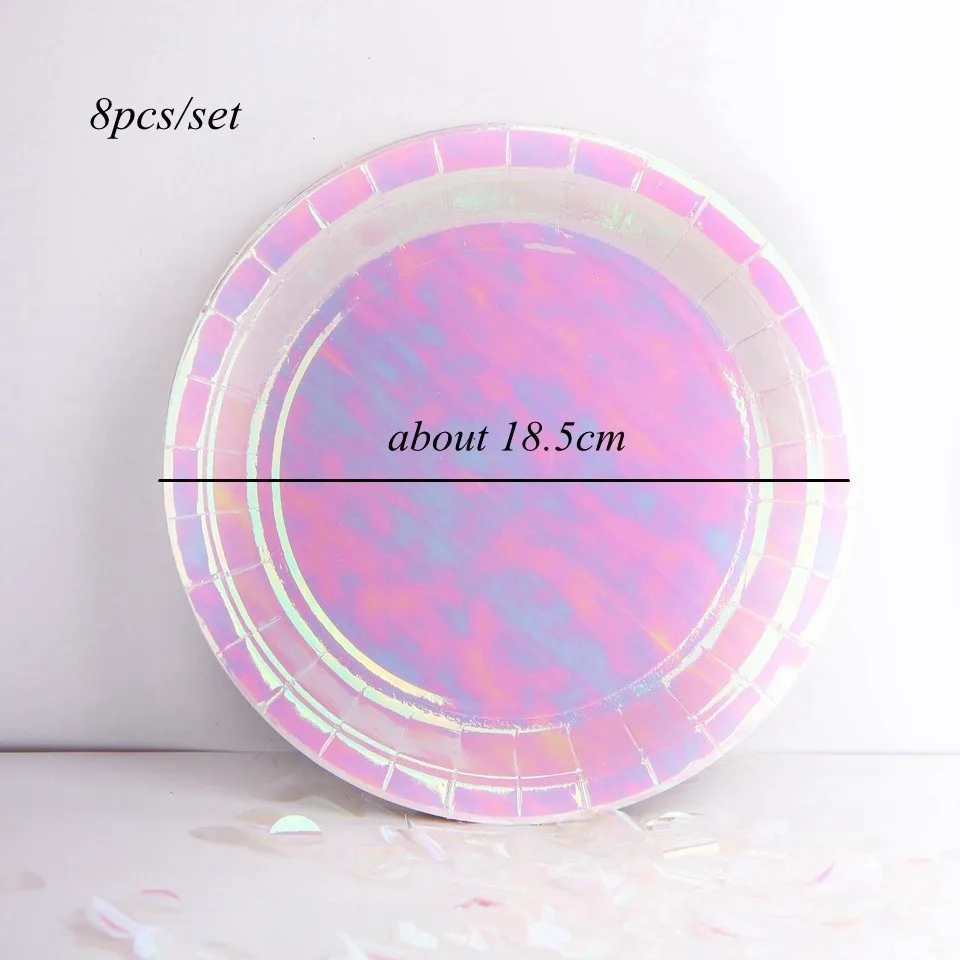 8pink round plate 1 компл. Розовый/Серебряный лазер одноразовые наборы посуды Bling бумажные обертки для кексов посуда для украшения на свадьбу на день рождения вечерние принадлежности - Цвет: 8pink round plate