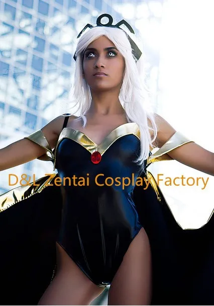 DHL X-men Storm Ororo Munroe костюм супергероя черный блестящий металлический костюм Хэллоуин Косплей Костюм XM113