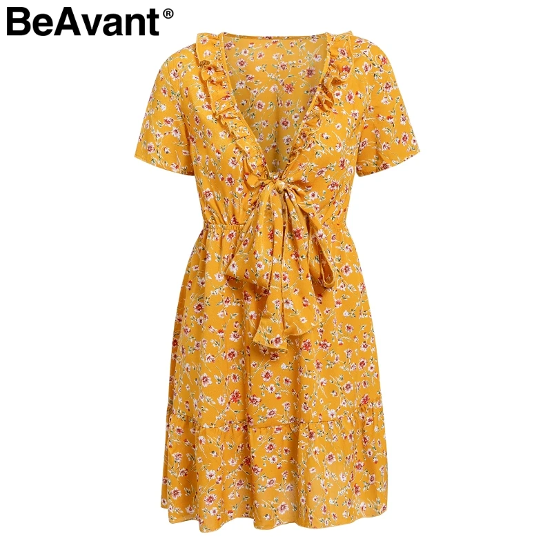 BeAvant Boho короткое платье с цветочным принтом женское сексуальное Глубокий