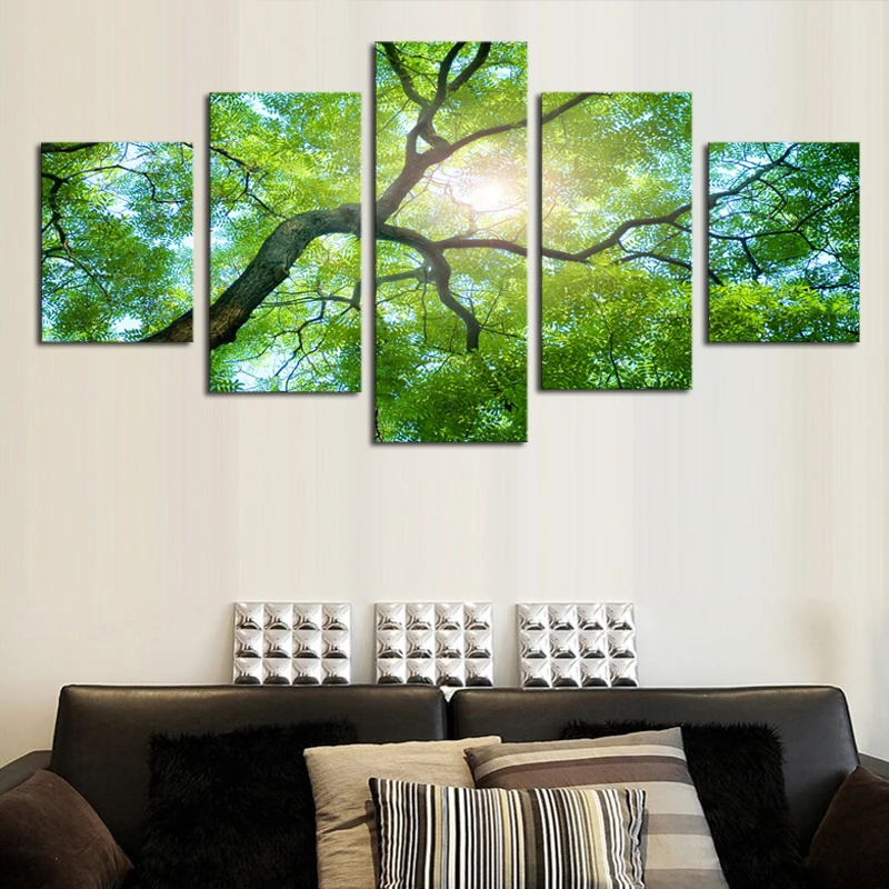 5 шт. зеленые деревья Современный домашний декор для стен холст картина искусство