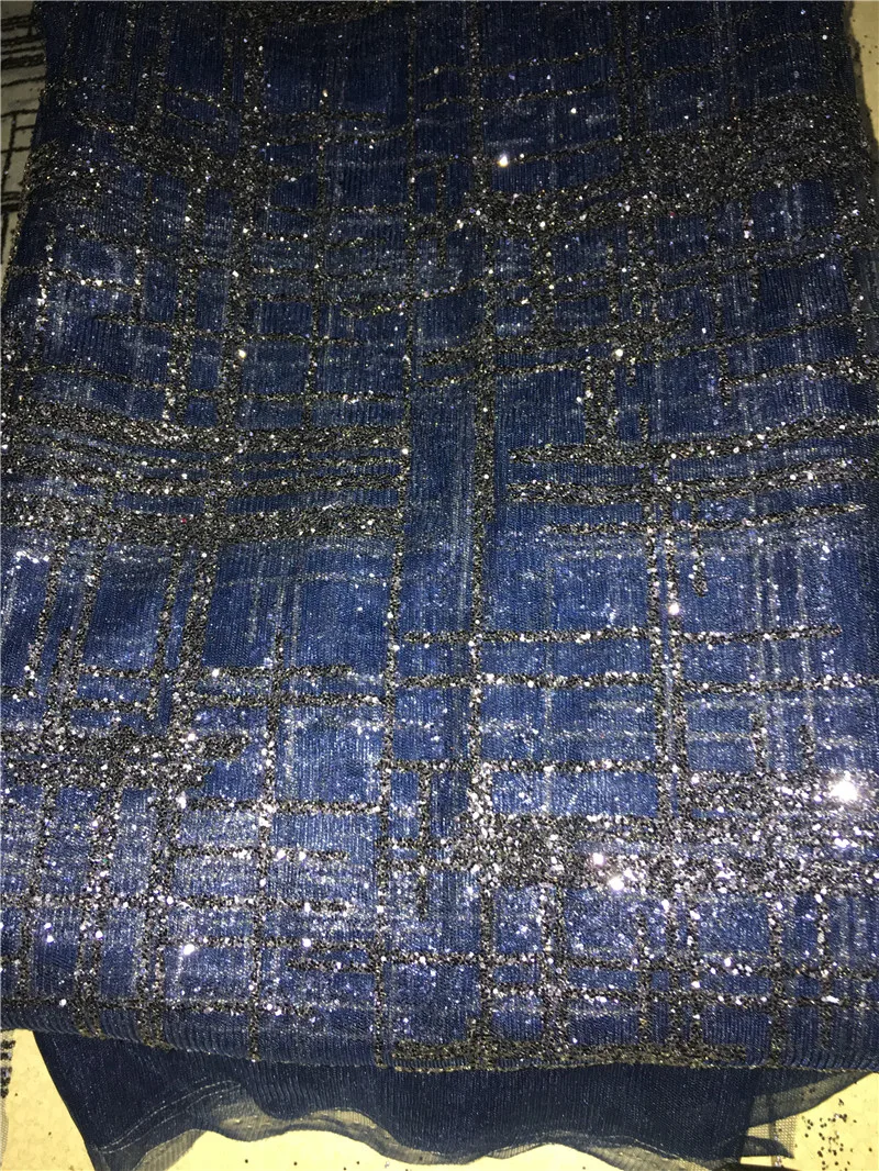 Красивый темно-синий цвет склеенная блестящая кружевная ткань последние YG-218 для