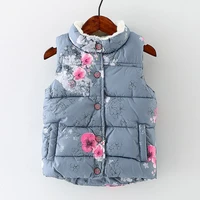winter kids vest for girls plum flower sleeveless jacket girl fur down vest baby clothes thick outerwear cotton floral waistcoat
