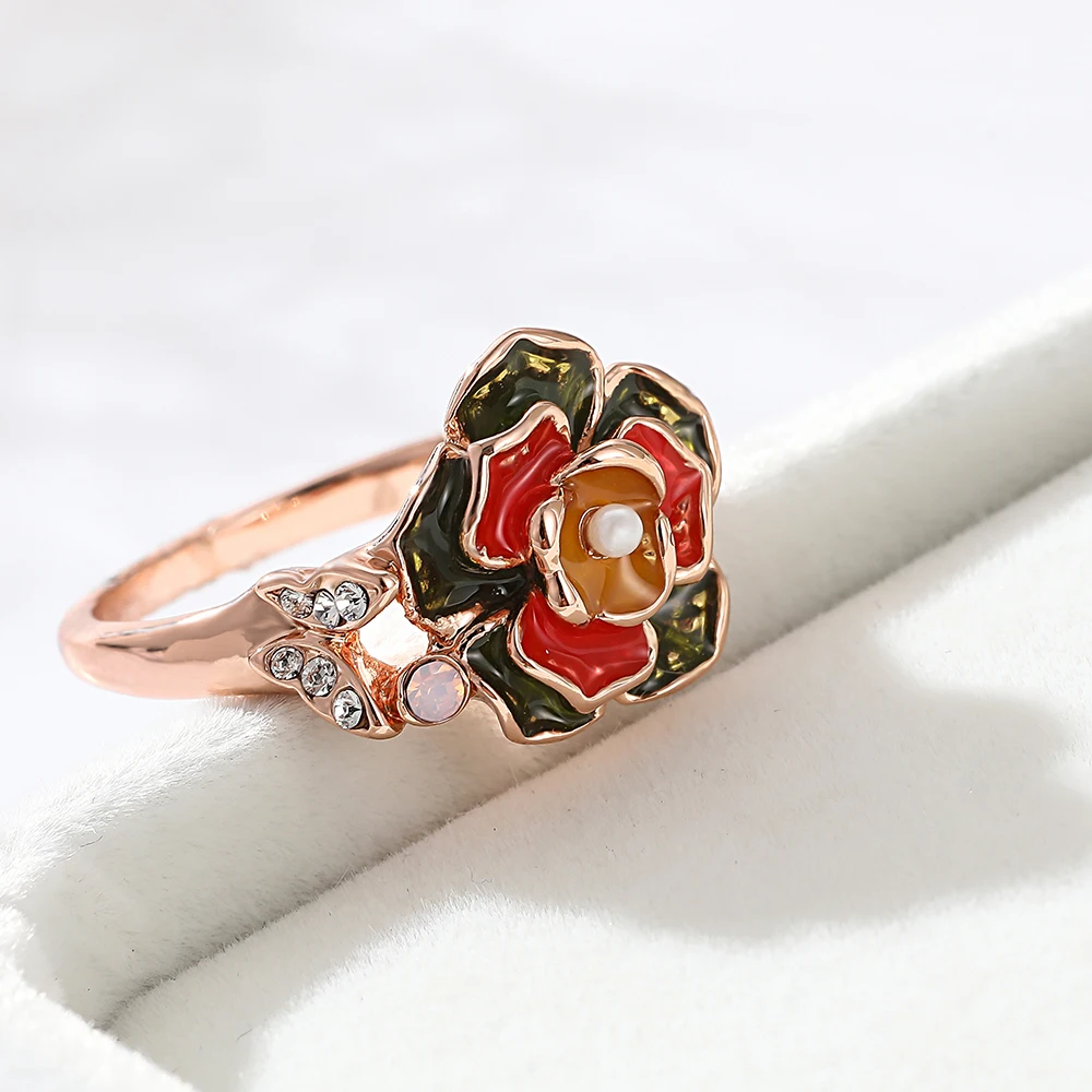 XZP винтажные эмалированные розовые Цветочные Подвески кольцо для женщин подарок