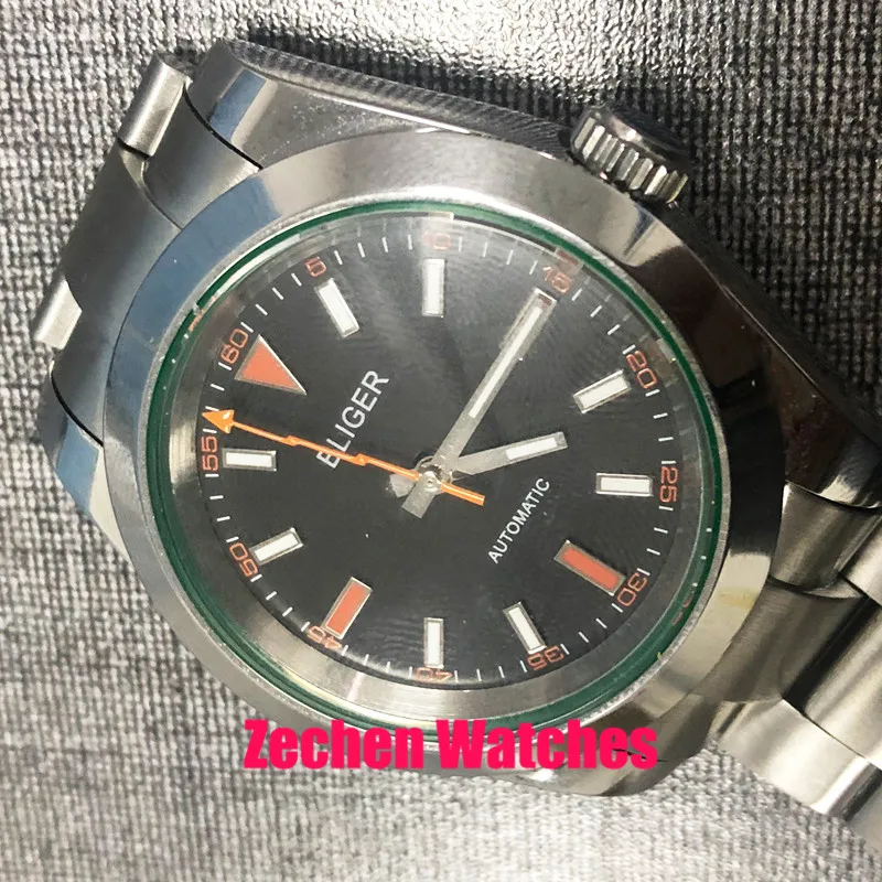 39 мм Bliger черный циферблат сапфировый полированный ободок автоматические