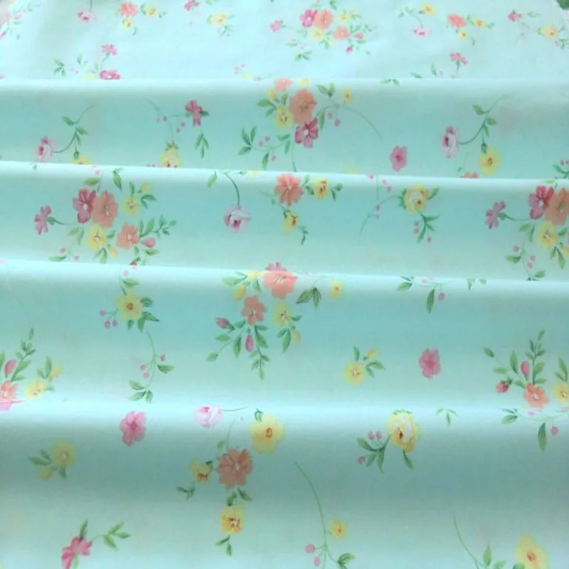 Fashion 50x160cm Pink Green Colorful Flowers &amp Stipe Printed Cotton Fabric For DIY Sewing |