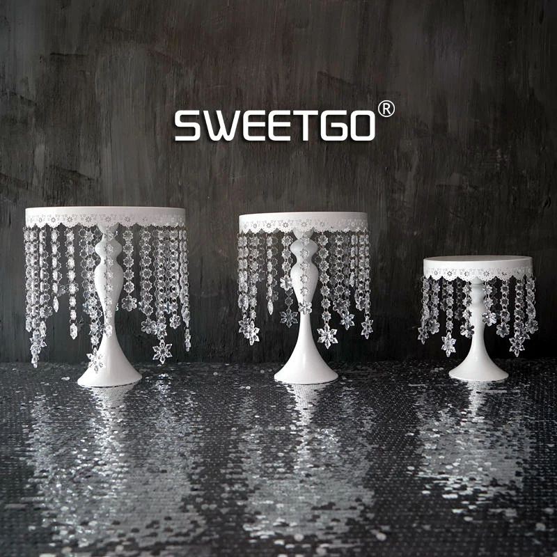 SWEETGO кристалл торт стенд набор 7 шт. белый цвет снег Подвески свадебный торт инструменты десерт стол подносы вечерние украшения события
