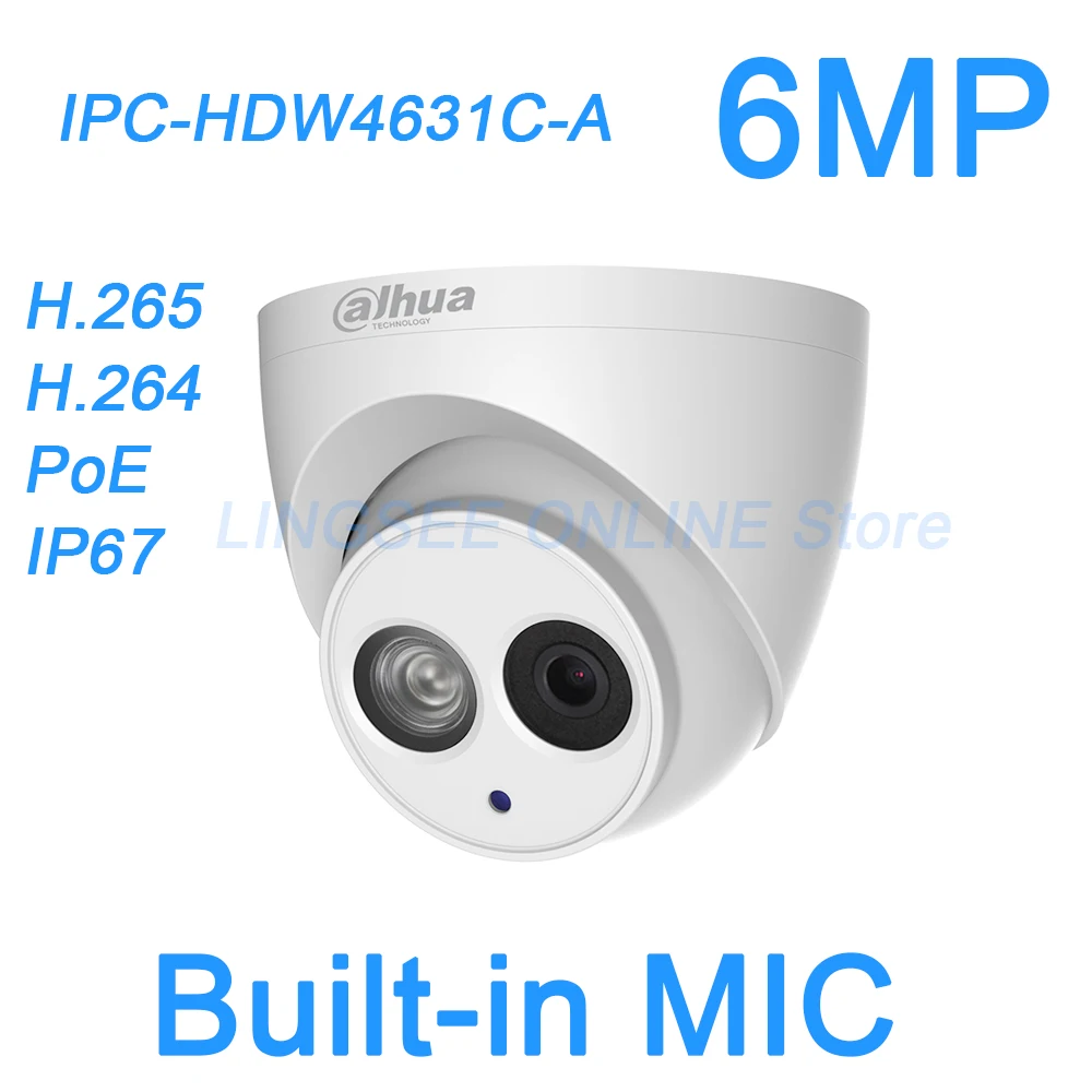 Сетевой видеорегистратор Dahua 6MP 4MP IP Камера h.265 PoE Встроенный микрофон IPC HDW4631C A HDW4433C