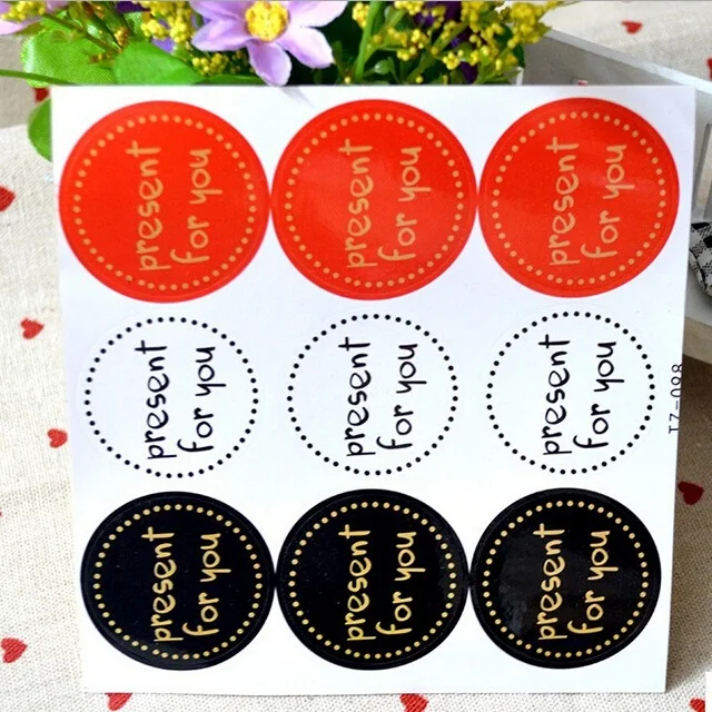 

90PCS/lot Round Design Present For You Red White And Black Seal Stickerfor Baking Gift Seal Sticker Label