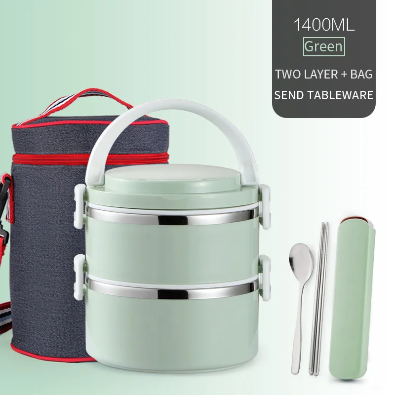 2 Layer Green Set LANSKYWARE японские дети термальный Ланч-бокс 304 из нержавеющей стали Bento Ланч-бокс для детей школы герметичный контейнер для еды, судок - Цвет: 2 Layer Green Set