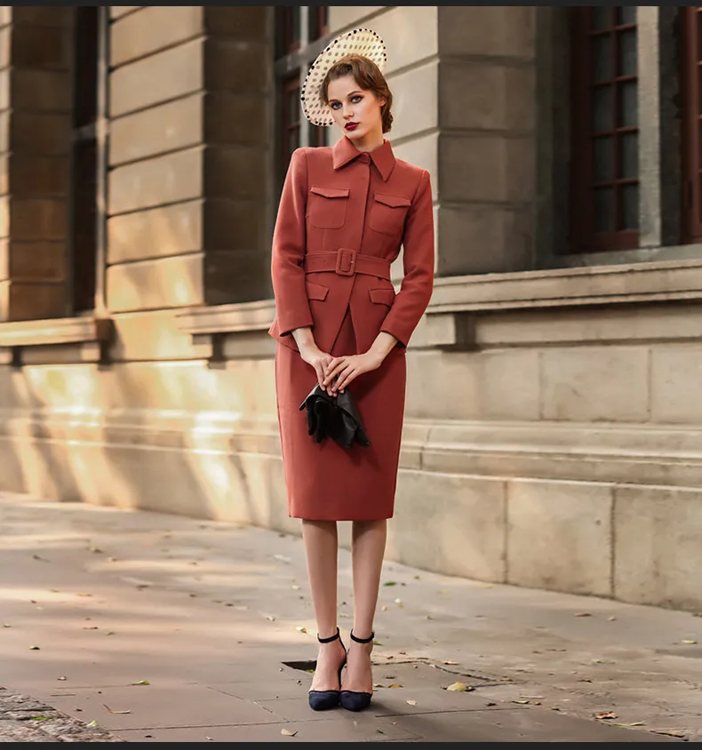 2021 New Arrivals Autumn Winter Women Dress Suits Office Lady Business Formal Work Wear 2 Piece Sets Vintage Retro Slim Dresses
