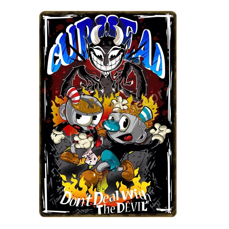 Металлический постер Funko Pop Cuphead для видеоигр мугман дьявол легендарный настенный
