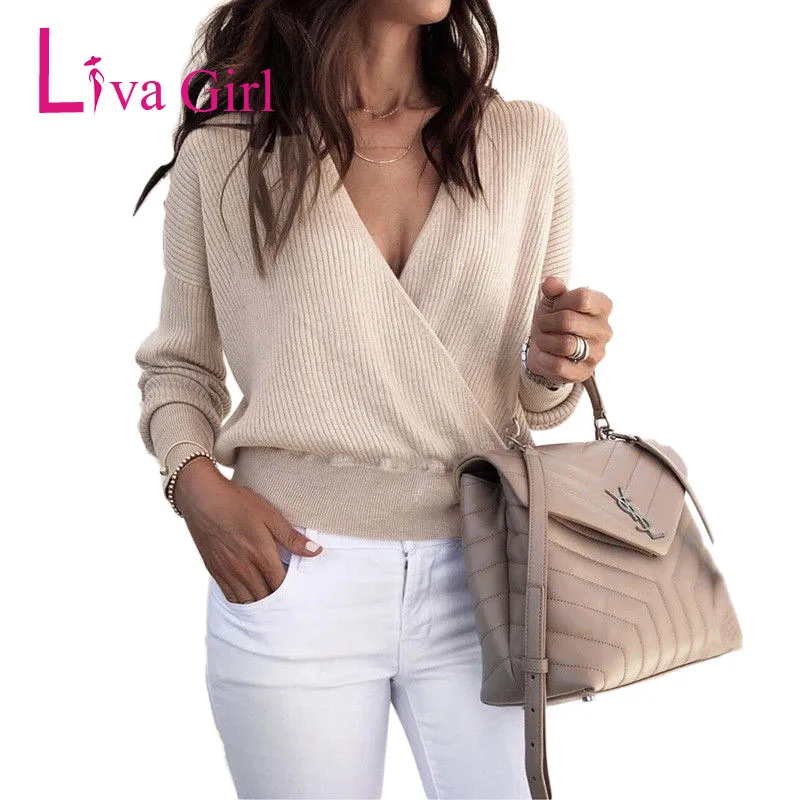 Сексуальные весенние топы Liva Girl с глубоким V образным вырезом повседневные