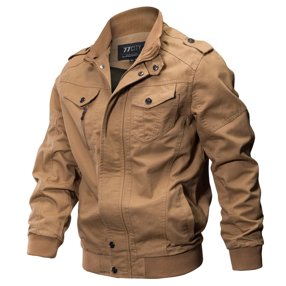 

Fashion Winter Mens Military Jacket Solid Color Cotton Bomber Jacket Male Tactical Washing Army Pilot Zipper Coat Plus Size 6XL