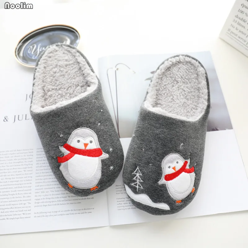 Winter Cute Cartoon Dancing Scarf Penguin Men Women Slippers Couple Waterproof Indoor Warm Plush Home Shoes Autumn Flat Slippers
