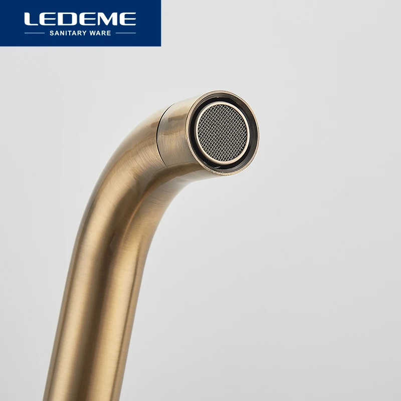 LEDEME Смеситель для кухни высокий с гайкой латунь Цвет: бронзовый L4048C