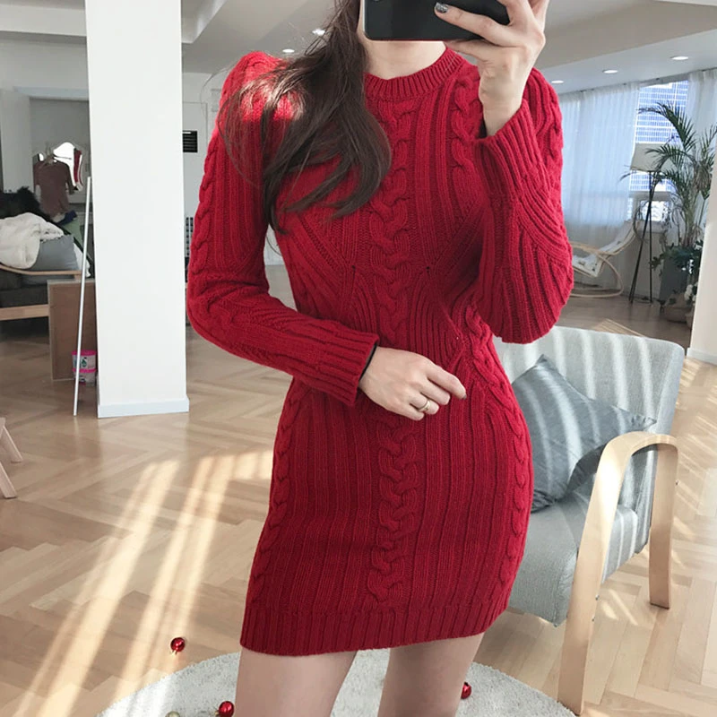 RUGOD Hot Sale O-neck Women's Turtleneck Dress Women Solid Elegant Warm Knitted Slim vestido de mujer | Женская одежда