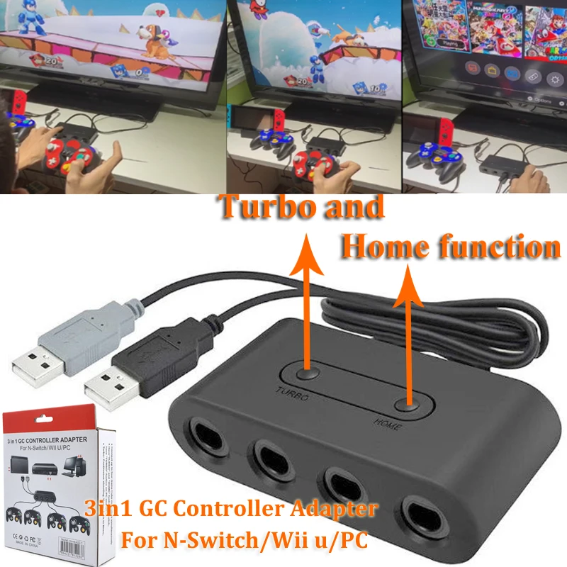 4 порта для контроллера GC GameCube конвертер адаптер Nintendo Wii U Switch PC USB с функцией Home Turbo