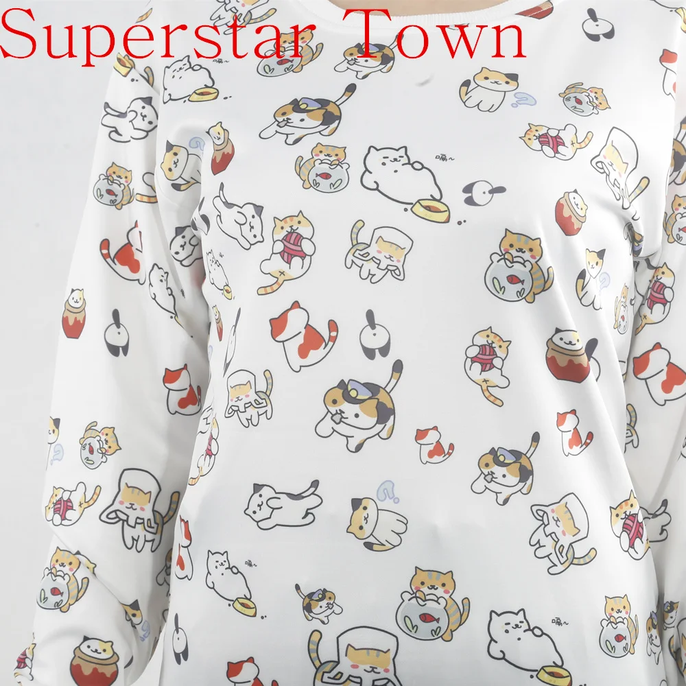 Neko Atsume Cute Cat Пуловер Harajuku Женский Топы Tee