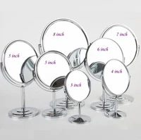 Desktop revolving makeup mirror stand for makeup magnifying 2X table mirrors, Round / Oval double sided mirror Silver metal