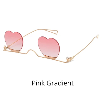 Pink Gradient Ralferty уникальные солнечные очки в форме сердца для женщин брендовые дизайнерские без оправы готические солнцезащитные очки маленькие без оправы стильные солнцезащитные очки Oculos J528 - Lenses Color: Pink Gradient