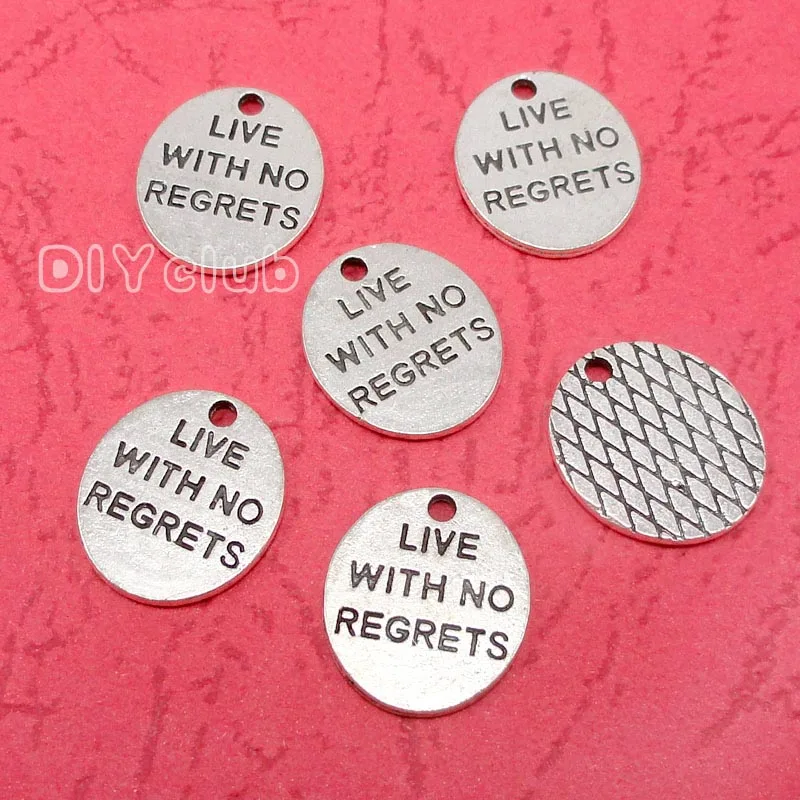 

80pcs-Antique Silver Live With No Regrets Charms Pendants, Jewelry Accessories 15x13mm