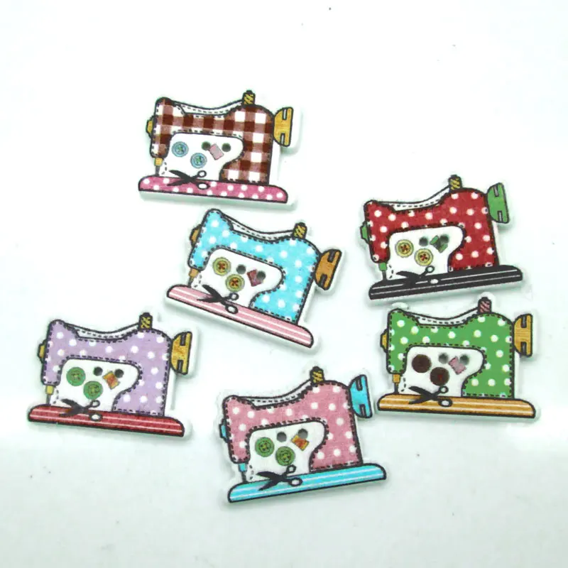 

50pcs 25x19mm Mixed Sewing Machine Wooden Buttons For Clothes Crafts Decorative Needlework Scrapbooking DIY Accessories