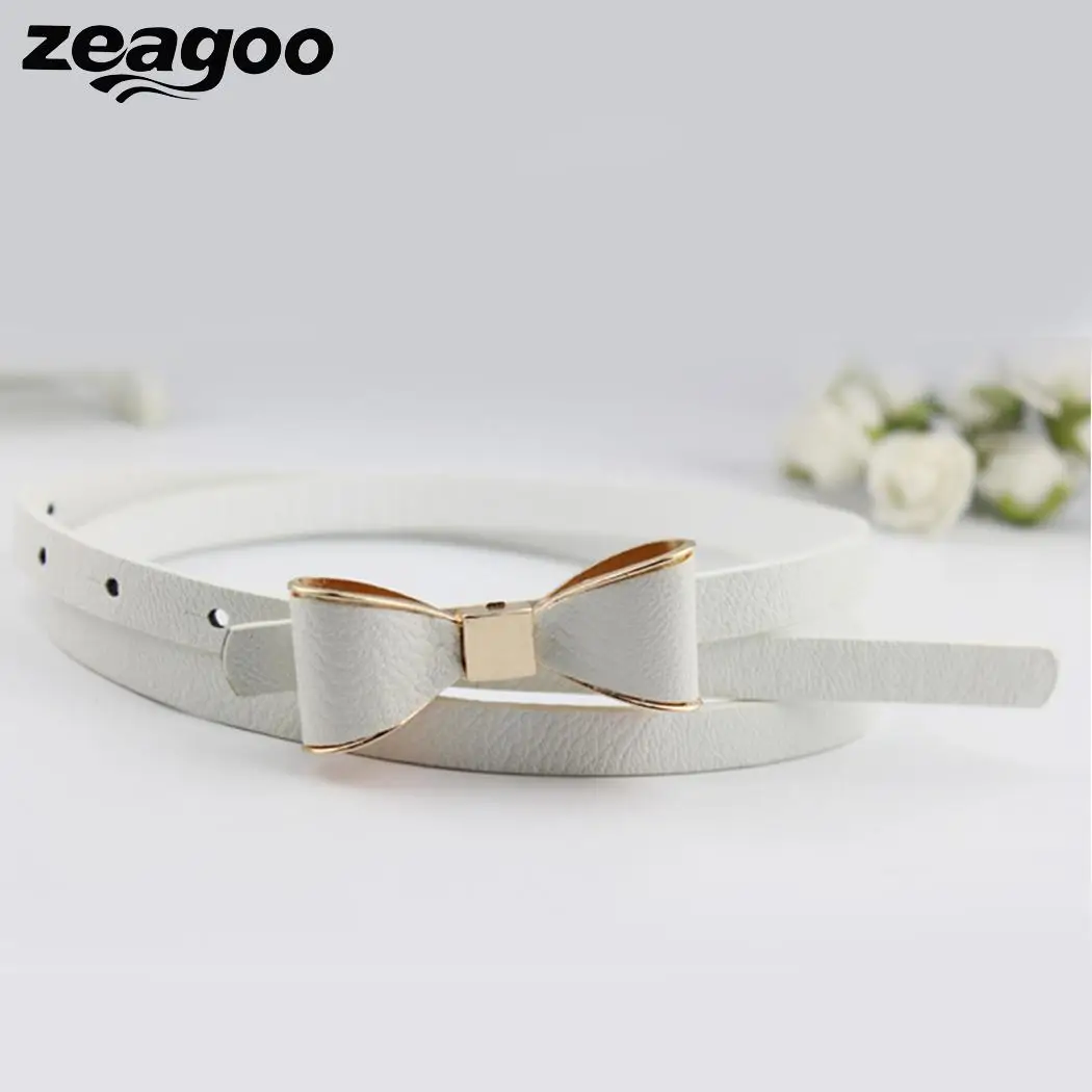 Zeagoo Мода Новый Одежда высшего качества с бантом узкие кожаные тонкий пояс на