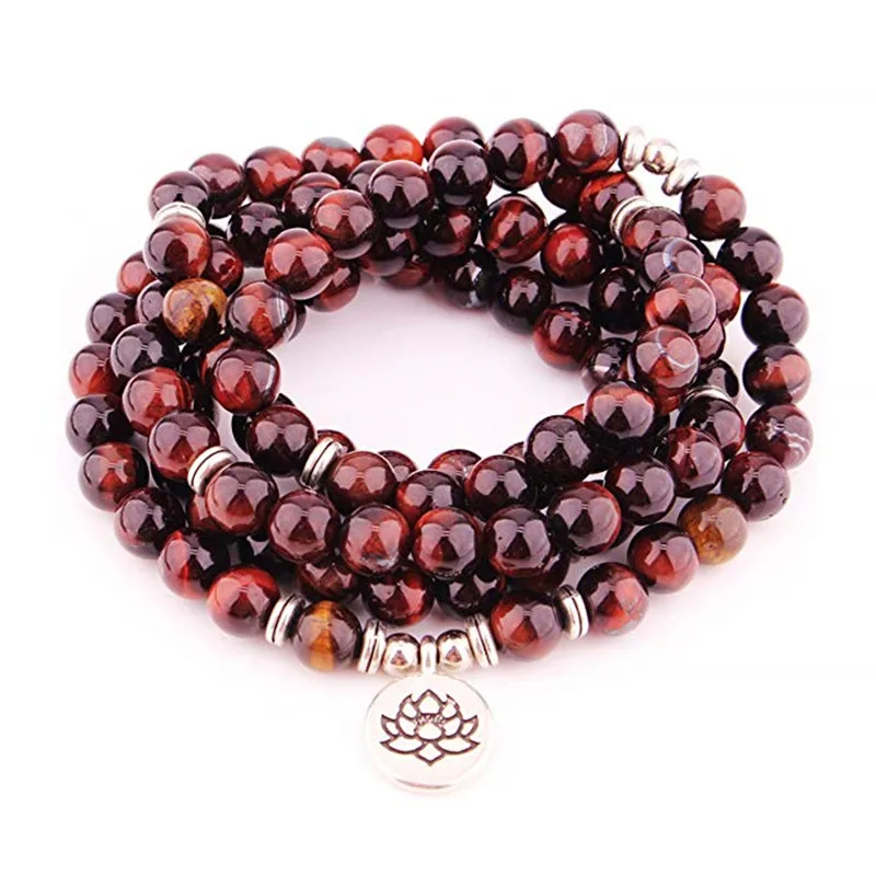 

2019 New Design Yoga Spiritual Bracelet Red Tiger Eye Stone Bracelet Buddha Healing 108 Mala Balance Jewelry