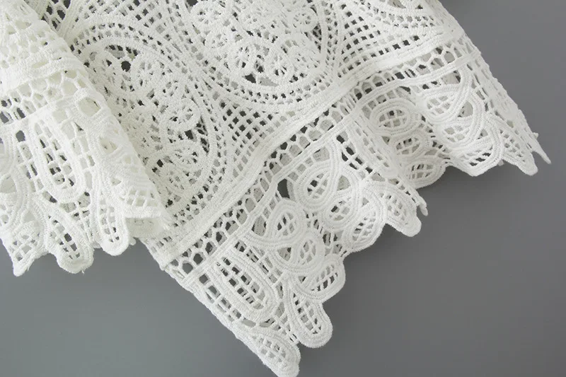 Ажурная белая блузка модные летние Вязаные кружевные топы 2020 женские прозрачные