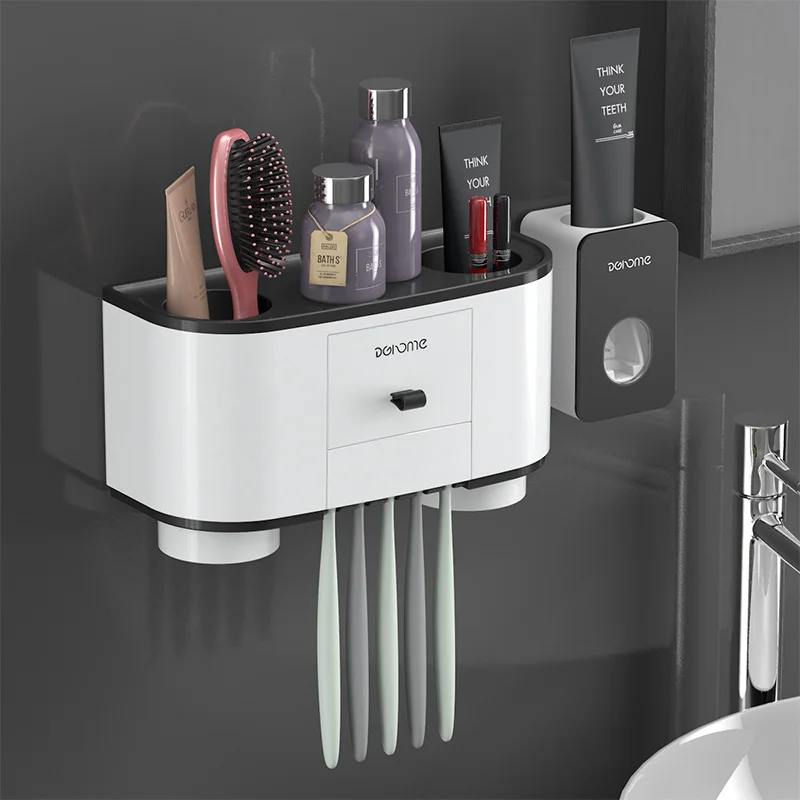 B-Two cups Black ONEUP держатель для зубных щеток Автоматический Диспенсер для зубной пасты соковыжималка настенный держатель для хранения ванной комнаты Домашний набор аксессуаров для ванной комнаты - Цвет: B-Two cups Black