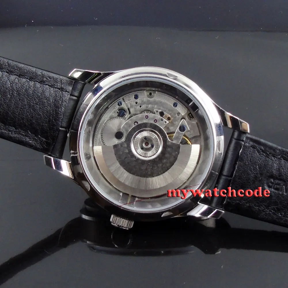 

43mm parnis black dial date window power reserve ST 2505 automatic mens watch P412