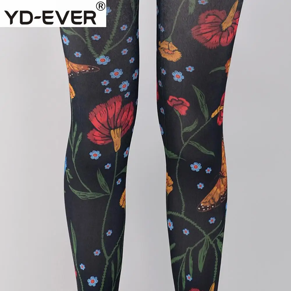 YD-EVER, женские колготки, черный цветок, весна и осень, Ретро стиль, модные, красные, тонкие, женские, бедра, шелк, хлопок, колготки