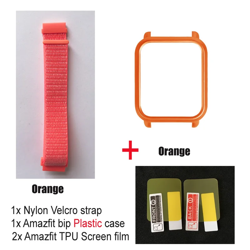 orange-orange pc 4в1 нейлоновый ремешок для Amazfit ремешок Bip Xiaomi Huami Amazfit Bip браслет ремешок для часов нейлоновая петля наручный ремешок чехол Защитная пленка - Цвет: orange-orange pc