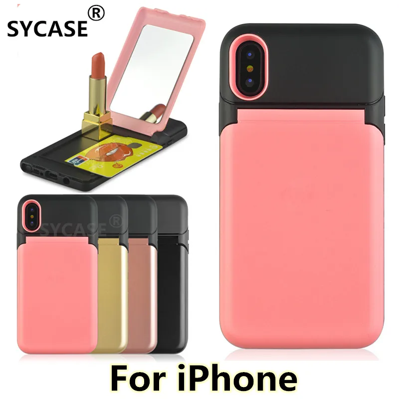 SYCASE Stylish Multi-function Card Mirror Shell For iPhone 6 6s Plus 7 8 plus X Xs Xr Max Case All-inclusive Drop Cover Women |