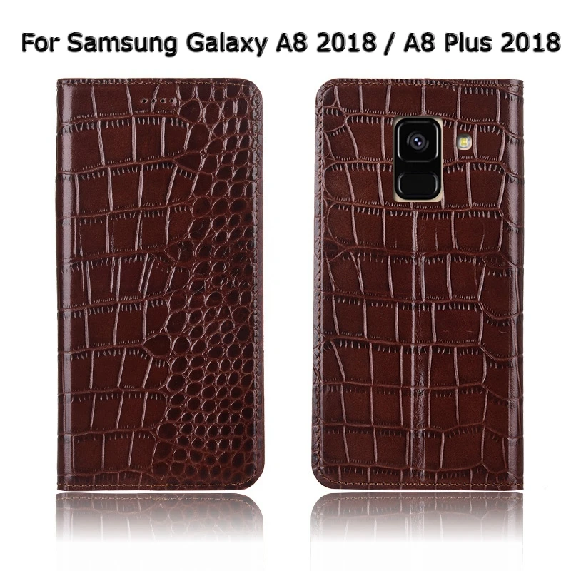 Чехол из натуральной кожи для samsung Galaxy A6 A8 Plus A530F A730F с крокодиловой текстурой, откидной Чехол-подставка для телефона