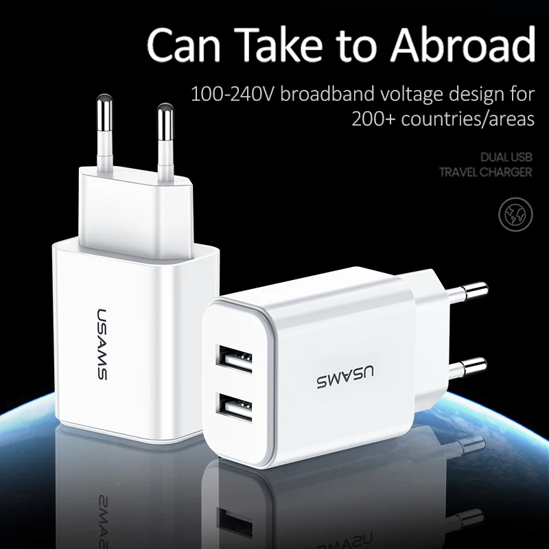 USB зарядное устройство USAMS 2 1 А универсальное быстрое для телефонов iPhone Samsung 2USB