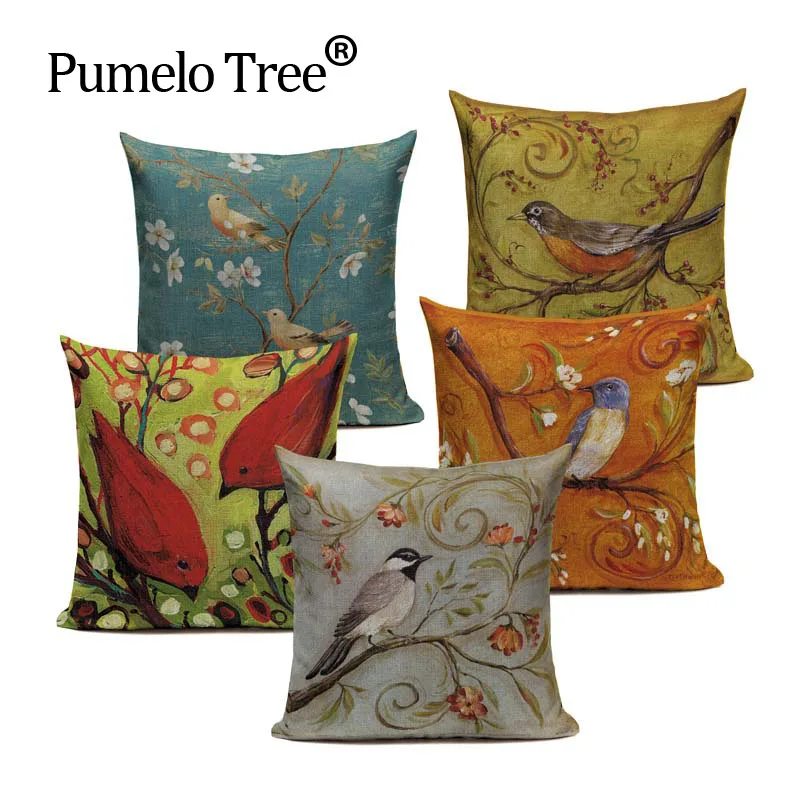 Высококачественные льняные хлопковые винтажные тканевые подушки с рисунком